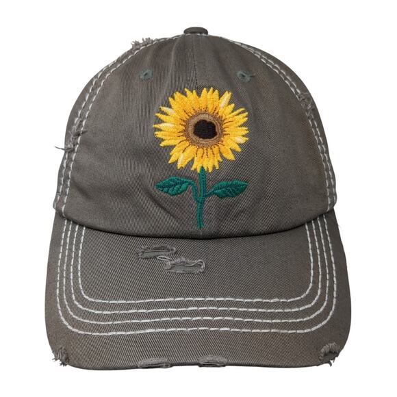Sunflower Strapback Hat Brown One Size Embroidered KB ETHOS Vintage - Picture 1 of 10